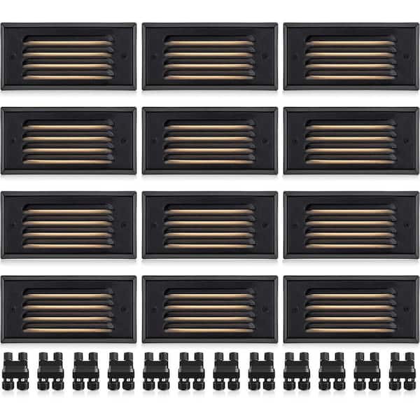LED Low Voltage Step Lights 5W 3000k Deck Stair Lights with Horizontal Louver Faceplate 12 Pack Fastlock2 Connectors