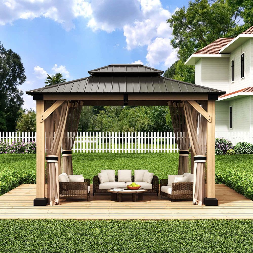 10 ft. x 12 ft. Cedar Solid Wood Frame, Galvanized Steel Double Top Gazebo With Mosquito Net price history on PriceWatchPro