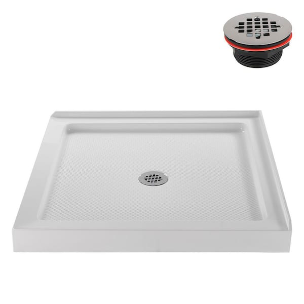 NT-426-322-CR 32 in. L x 32 in. W Corner Acrylic Shower Pan Base, Glossy White with Center Drain, ABS Drain Included