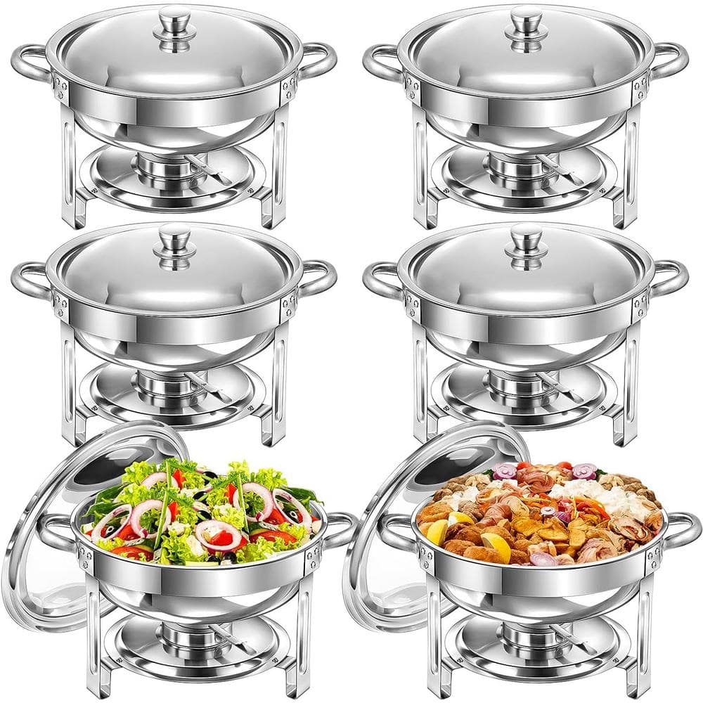 5 Qt. Silver Stainless Steel Round Buffet Catering Dish (Set of 6)
