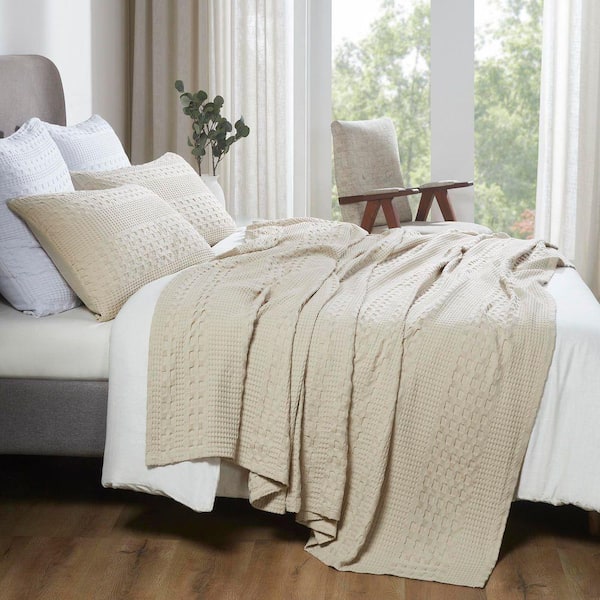 Waffle Weave Cream 100% Cotton King Blanket