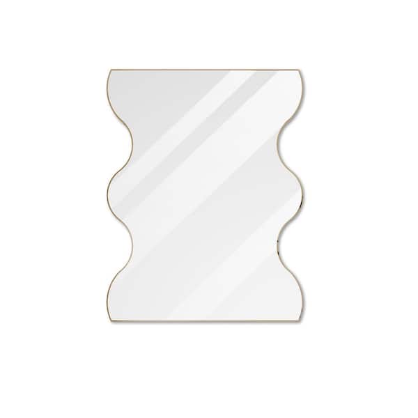 Unbranded Modern 30 in. W x 35 in. H Rectangular Framed Wall Mirror with 2 Wavy Sides in Gold for Living Room and Bedroom