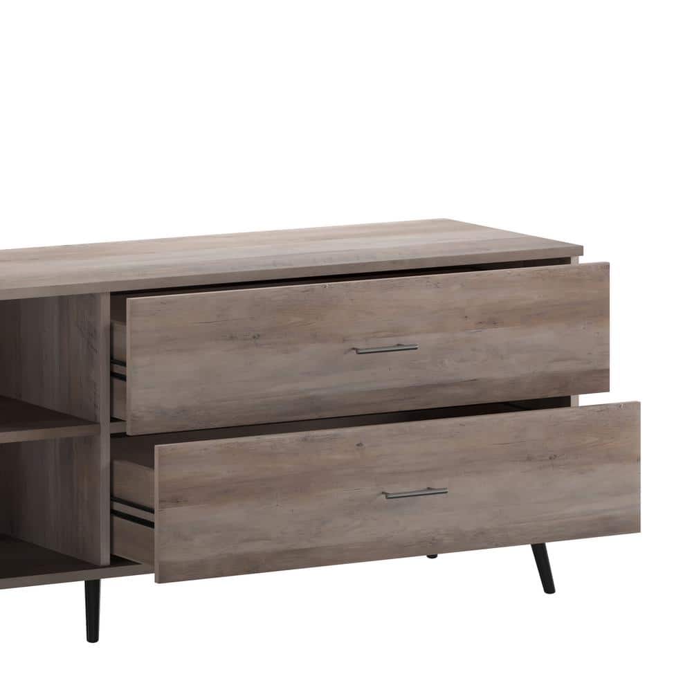 Mid-Century Walnut 65" TV Stand with Adjustable Shelf and Drawers