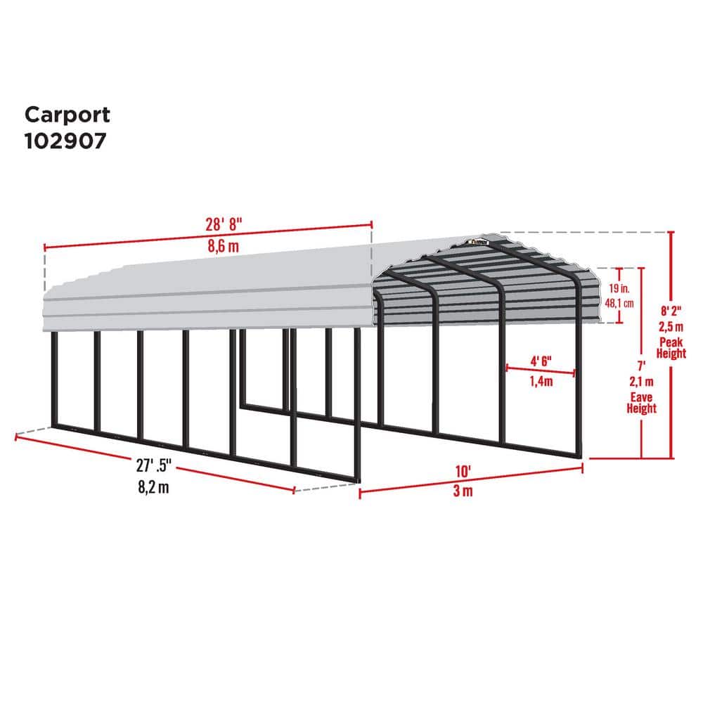 10 ft. x 29 ft. Black and Eggshell Galvanized Steel Carport