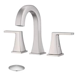 8 in. 3 Hole Widespread Double Handle Bathroom Faucet with Pop-Up Drain in Brushed Nickel