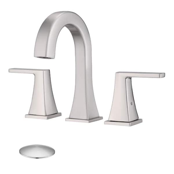 Pdpbath 8 in. 3 Hole Widespread Double Handle Bathroom Faucet with Pop-Up Drain in Brushed Nickel