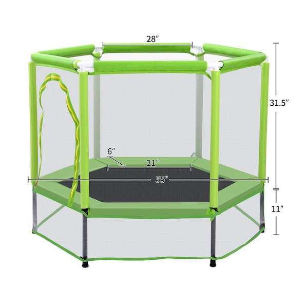 55” Mini Trampoline for Kids with Enclosure Net and Safety Pad