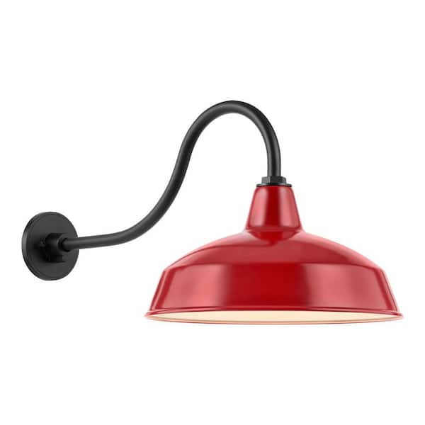 Hampton Bay Easton 14 in. 1-Light Red Barn Outdoor Wall Light Lantern Sconce with Steel Shade