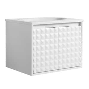 GLEM03 24.00 in. W x 18.20 in. D x 18.50 in. H Single Sink Floating Bath Vanity in White with White Solid Surface Top