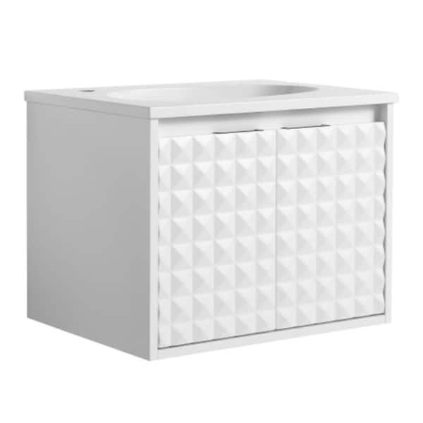 Sanlan GLEM03 24.00 in. W x 18.20 in. D x 18.50 in. H Single Sink Floating Bath Vanity in White with White Solid Surface Top