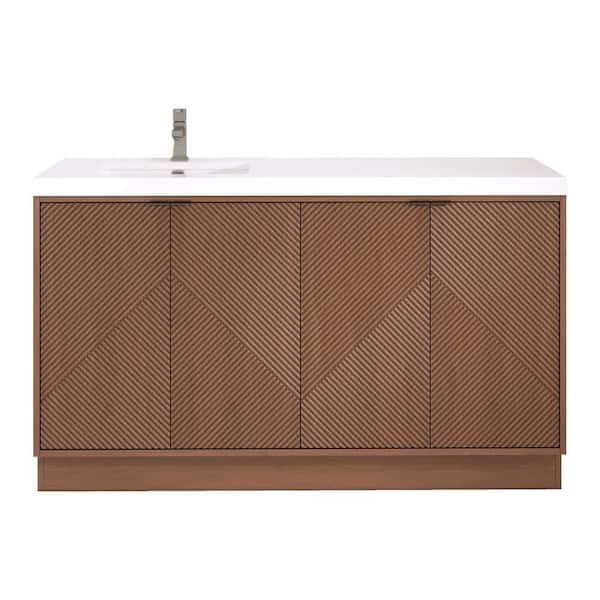 Mason 59 in. W x 20 in. D x 35 in. H Single Sink Chestnut Brown Bath Vanity with White Acrylic Top Electrical Outlet