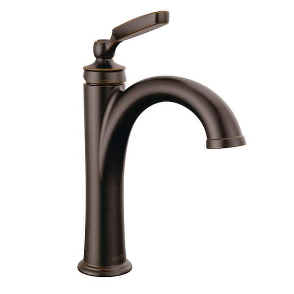 Delta Woodhurst Single Handle Single Hole Bathroom Faucet with Metal Drain Assembly in Venetian Bronze
