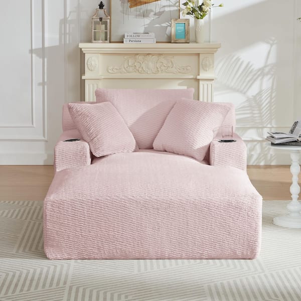 Pink Suede Accent Arm Chair, Chaise Lounge with Holder, Sleeper Sofa - Ergonomic Design for Living Room(No Wood)