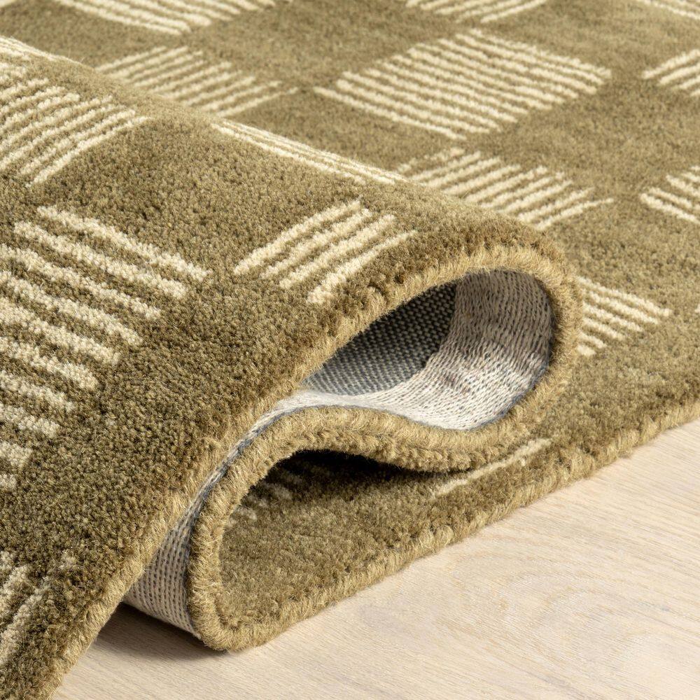 Olive and Beige Hand-Tufted Wool Rectangular Area Rug