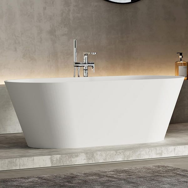 67.11 in. x 29.79 in. Solid Surface Freestanding Soaking Flatbottom Bathtub in Matte White
