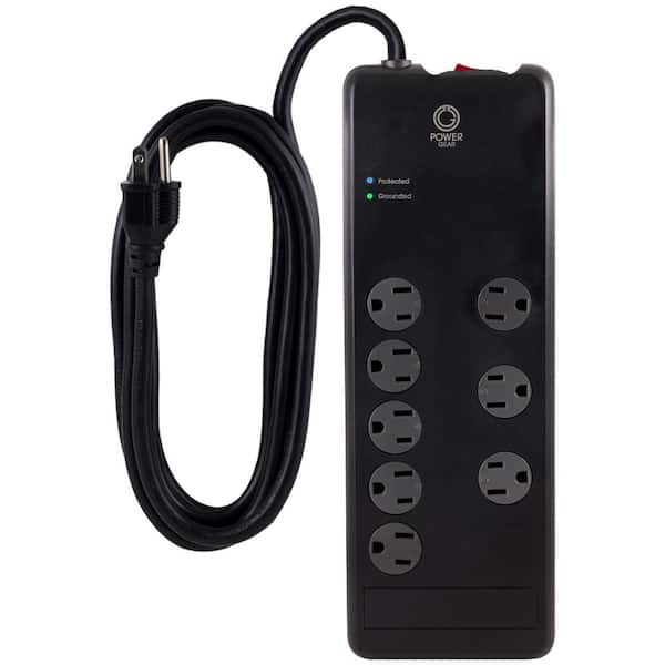 Power Gear 7 ft. 16/3 8-Outlet 2100J Surge Protector Power Strip Extension Cord, Black