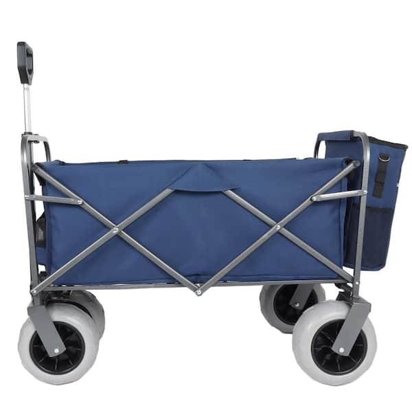4.7 cu. ft. Folding Steel Utility Wagon Garden Cart strap with multi-use bag in Blue