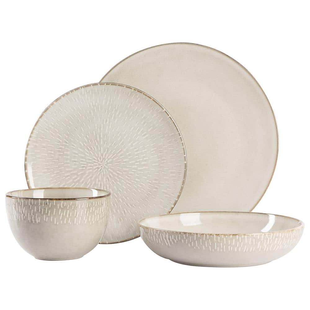 Cream Ceramic 16-Piece Dinnerware Set with Reactive Glaze