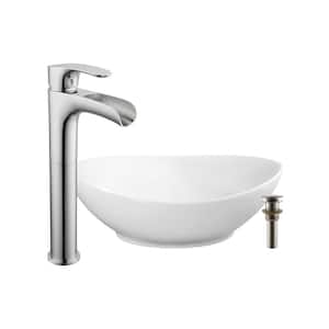 22-5/8 in. x 15 in. Oval Bathroom Ceramic Vessel Sink with Waterfall Faucet in Polished Chrome