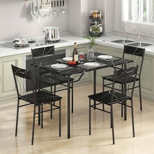 5-Piece Black MDF Top Dining Room Set Seats 4