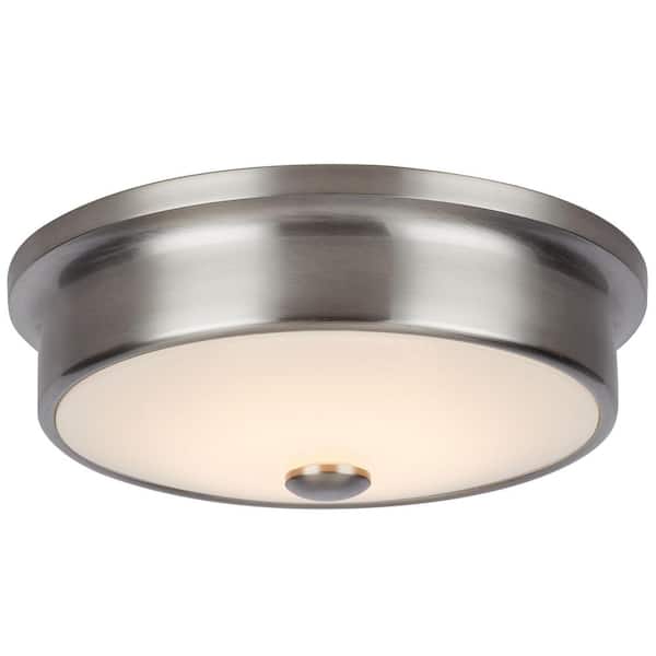 Home Decorators Collection Versailles 12 in. Brushed Nickel LED Flush Mount Ceiling Light with White Glass Shade
