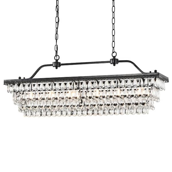 Edvivi Chiara 6-Light Antique Black Rectangular Glam Chandelier with ...