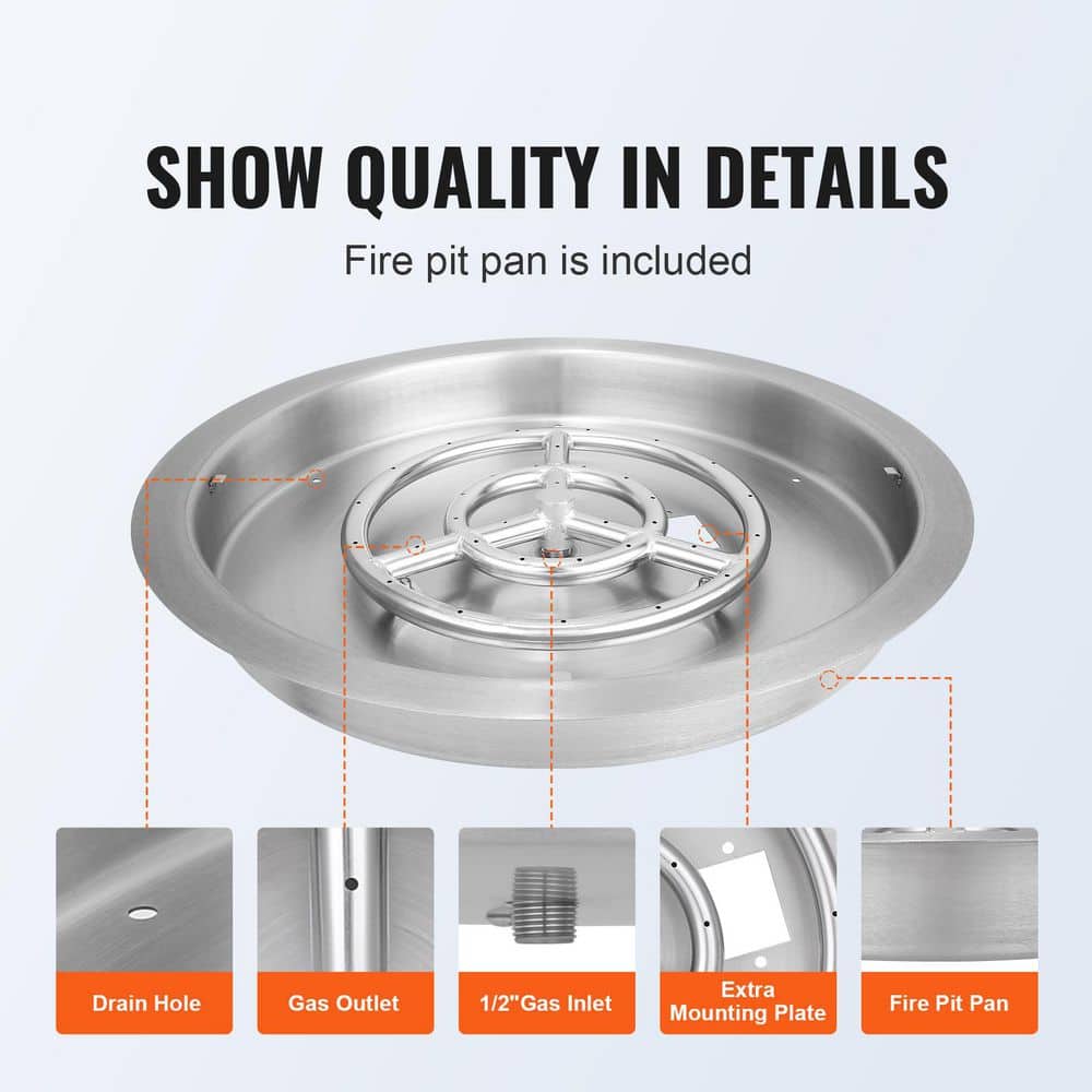 VEVOR 22" Round Stainless Steel Fire Pit Burner with Lid