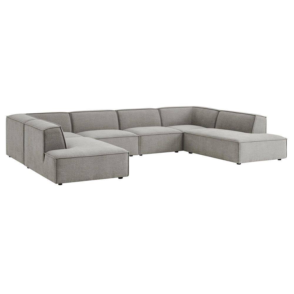 Restore Fabric Upholstered 6-Piece Modular U-Shaped Sectional Sofa in Pewter