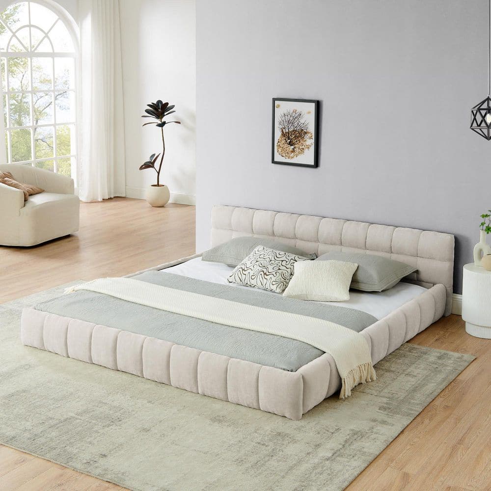 Noble House Paxton Beige Wood Frame King Size Platform Bed with