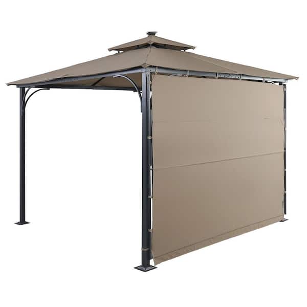ITOPFOX 9.8 ft. x 9.8 ft. Brown Patio Gazebo with Extended Side Shed/Awning and LED Light for Backyard, Poolside, Deck