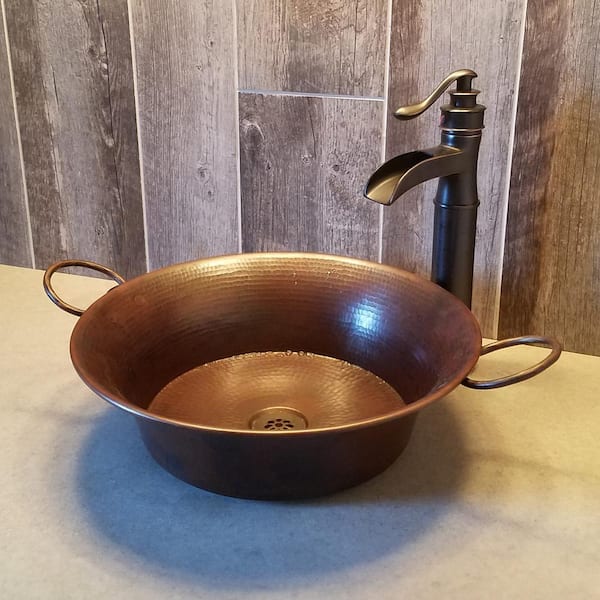 SINKOLOGY Copernicus All-In-One 21 in. Copper Bathroom Vessel Sink with Pfister Ashfield Bronze Faucet and Drain SINKOLOGY Copernicus All-In-One 21 in. Copper Bathroom Vessel Sink with Pfister Ashfield Bronze Faucet and Drain