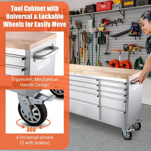 Sunvasagoo 72 in. Stainless Steel Mobile Workbench Cabinet with
