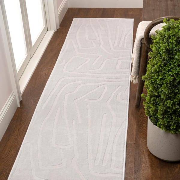 Alcina Modern Scandinavian Graphic Lines High-Low White/Cream 2 ft. x 8 ft. Runner Rug