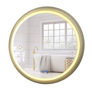 24 in. x 24 in. Modern Round Gold Framed Decorative LED Mirror Wall Mounted Anti-Fog and Dimmer Touch Sensor