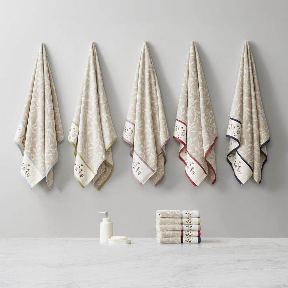 Navy Embroidered Cotton Jacquard 6-Piece Towel Set