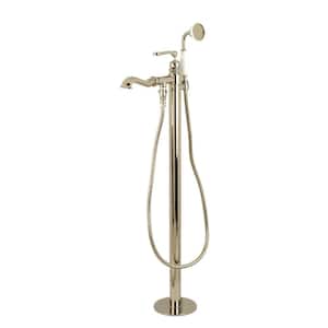 Traditional Single-Handle Floor Mount Roman Bath Filler with Hand Shower in Polished Nickel