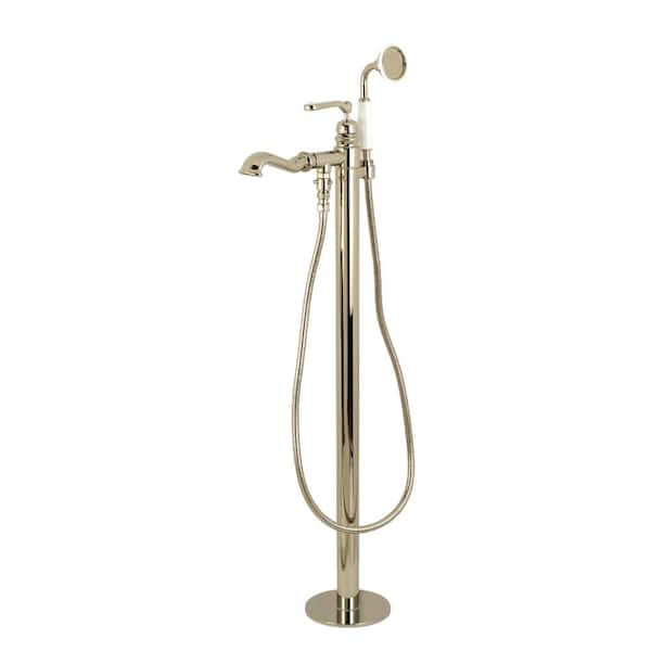 Traditional Single-Handle Floor Mount Roman Bath Filler with Hand Shower in Polished Nickel