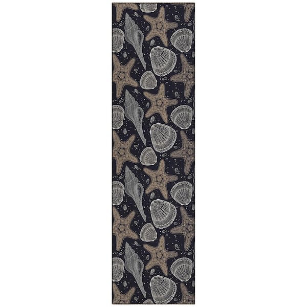 Surfside Black 2 ft. 3 in. x 7 ft. 6 in. Geometric Indoor/Outdoor Area Rug