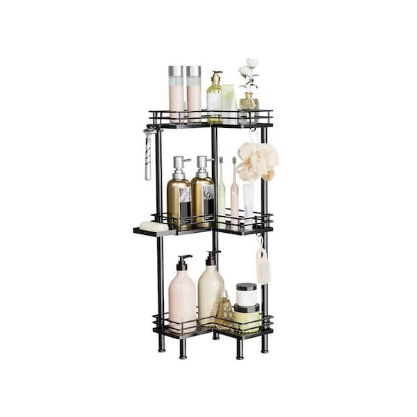 9.45in L 30.94in H Stainless Steel Standing Shower Shelf in Black Large Capacity Organizer with Soap Holder 4 Hooks