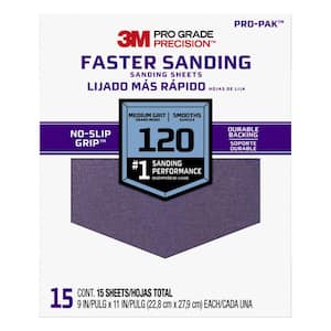 Pro Grade Precision 9 in. x 11 in. 120 Grit Faster Sanding Sheets with No-Slip Grip Backing (10-Pack)