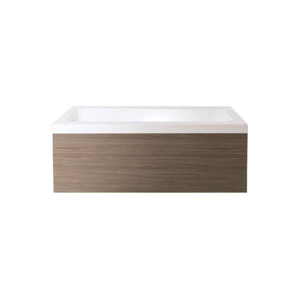 Aquatica Pure 1L 5.58 ft. AquateX Classic Flatbottom Non-Whirlpool Bathtub in Matte White with Light Wooden Side Panels