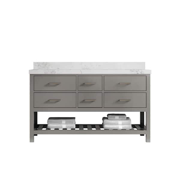 Willow Collections Parker 60 in. W x 22 in. D x 36 in. H Double Sink Bath Vanity in Elephant Gray with 2 in. Calacatta Nuvo Top