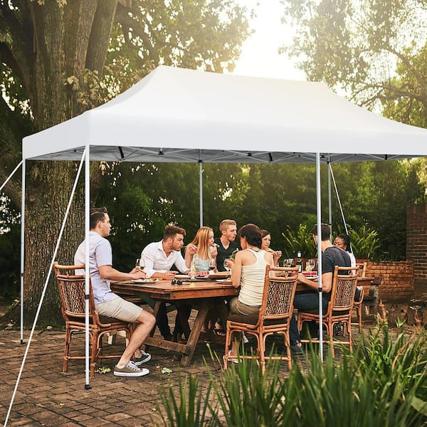 10 ft. x 20 ft. White Pop-Up Canopy Tent UPF 50 Plus Folding Instant Sun Shelter Patio