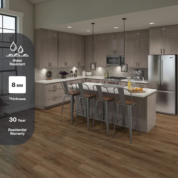 Cowley Creek Oak 8 mm T x 8 in. W x 47.6 in. L Water Resistant Laminate Wood Flooring (21.3 sq. ft./case)