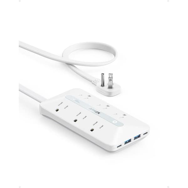 Lukyamzn 10-in-1, 5 ft. 20-Watt Ultra Thin Flat Plug Power Strip 6-Outlets Surge Protector in White with 4 USB and Extension Cord