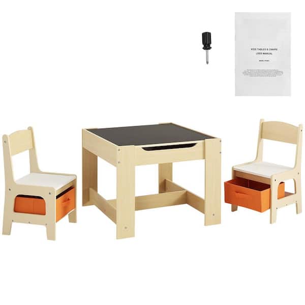Kids Table and Chair Set White Plastic Outdoor Rocking Chair with CushionGuard White Cushion, Wooden Activity Table