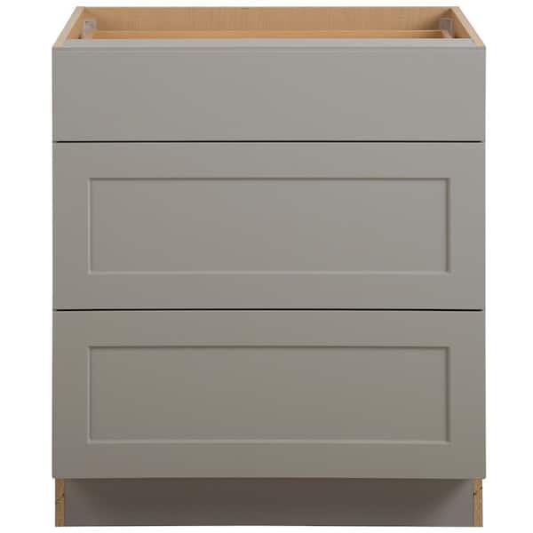Hampton Bay Edson Shaker Assembled 30x35x24.5 in. Base Cabinet with 3-Soft Close Drawers in Gray