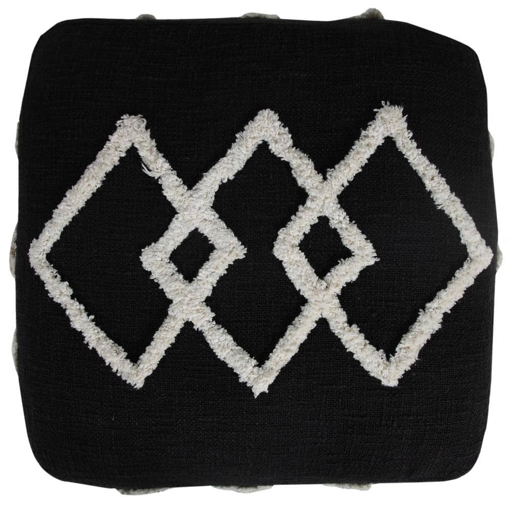 Black and White Tufted Diamond Square Pouf