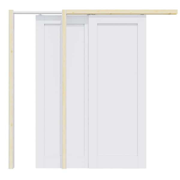 30 in. x 80 in. White Blank Primed Door Slab with Wood Bypass Pocket Door Frame and Hardware (Bypass Hardware Incl)