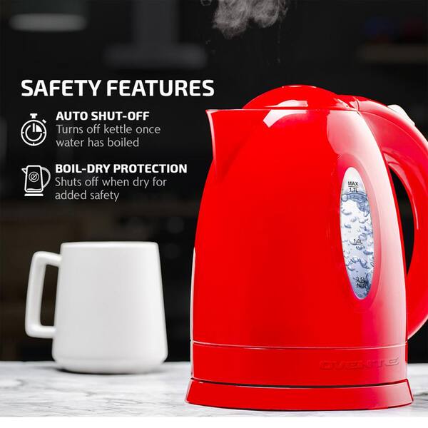Ovente Electric Hot Water Kettle 1.7 Liter with LED Light, Red
